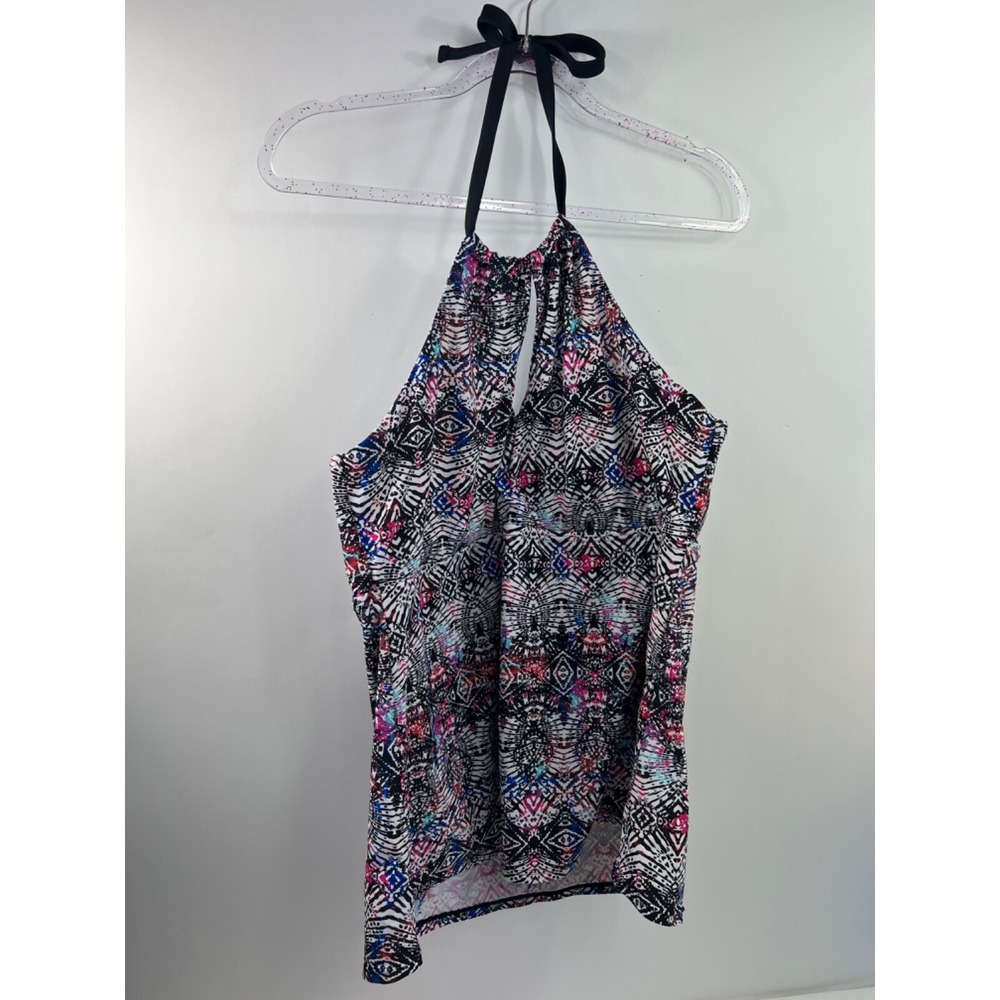 Island‎ Waves Halter Tankini Keyhole Front Women's Size 22W Black Multi Tie